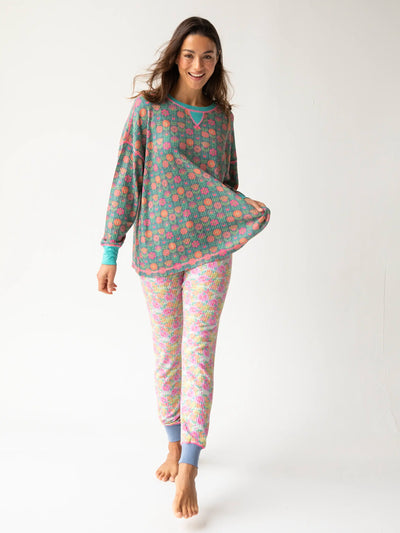 Mix & Match Waffle Long Johns - Grey Lavender Floral-view 2