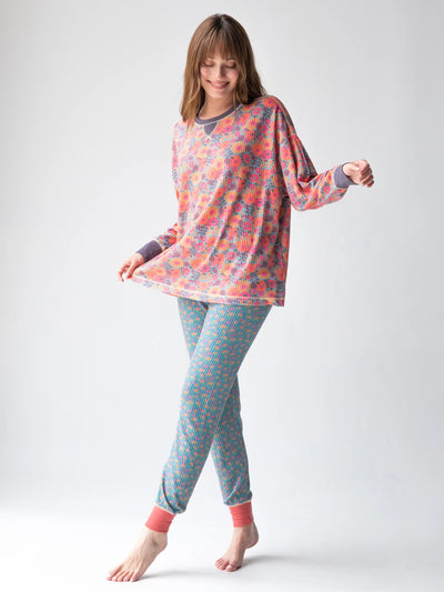 Mix & Match Waffle Long Johns - Bright Turquoise Floral-view 2