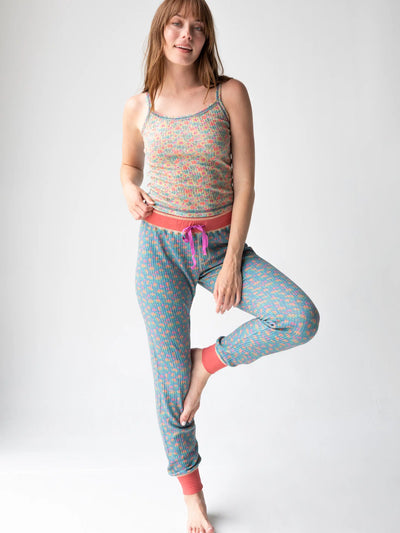 Mix & Match Waffle Long Johns - Bright Turquoise Floral-view 1